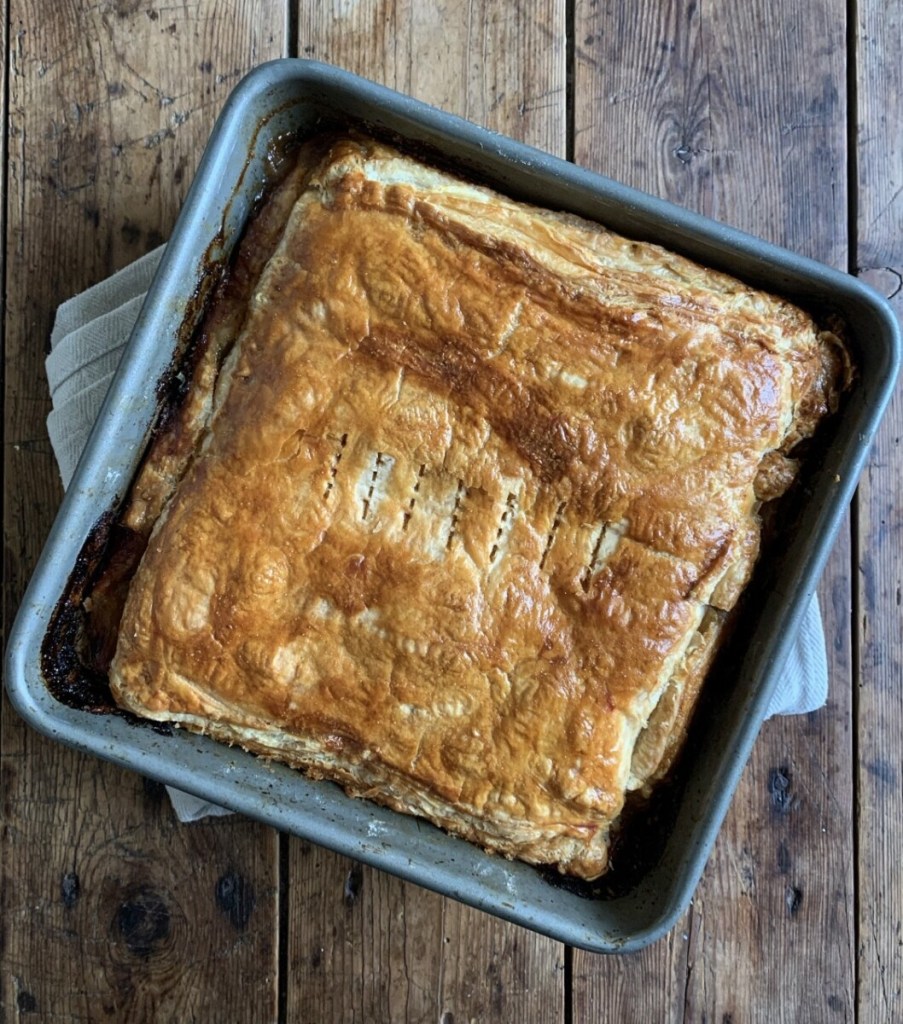 Sausage and Onion Puff Pastry Pie
